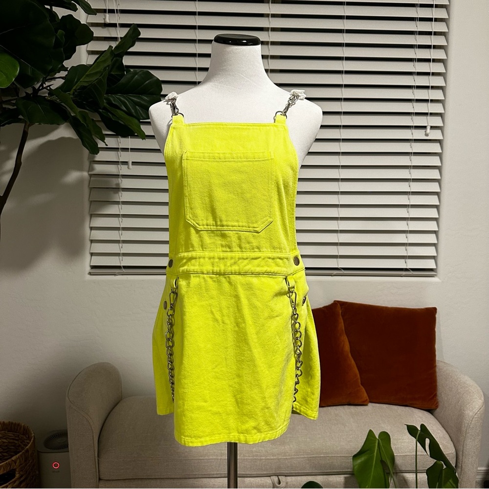 Designer neon overall mini dress